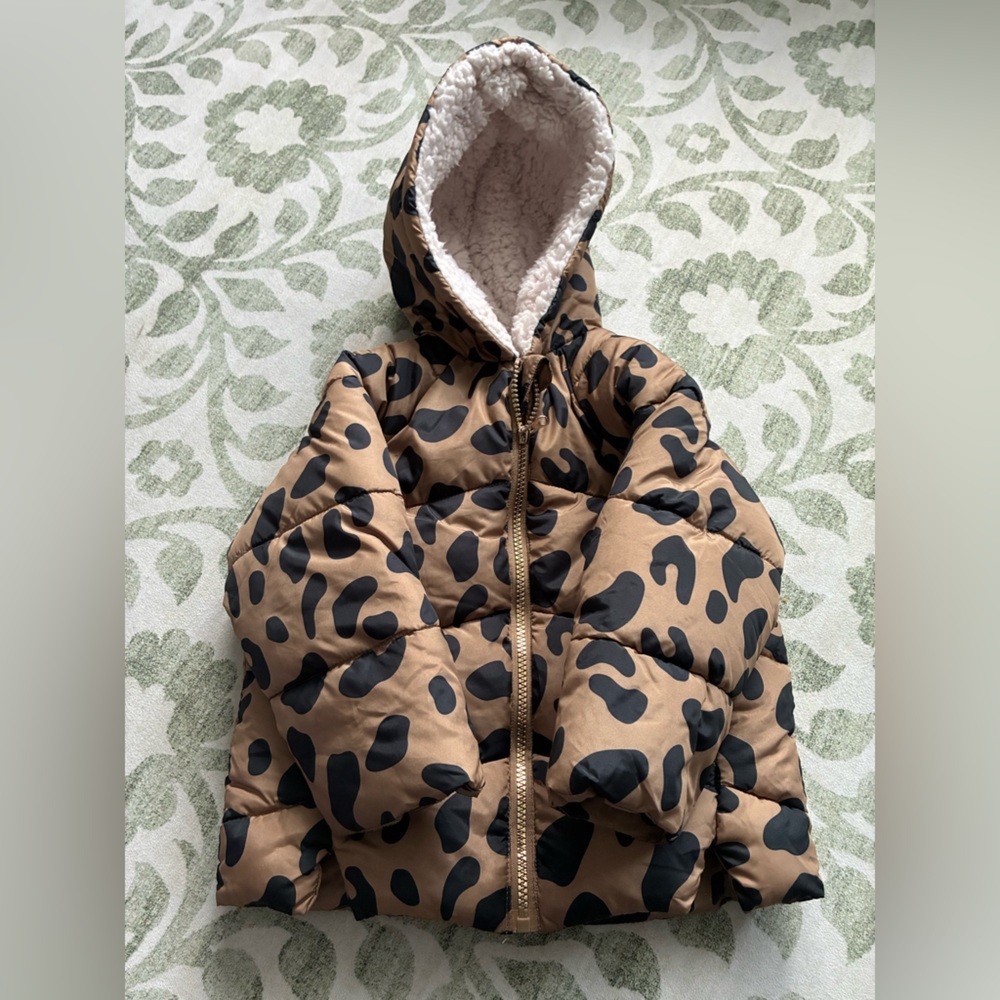 Jessica Simpson Puffer Jacket 3T Boho Leopard Print Animal Print NWOT